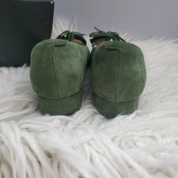 YDN Green Square Toe Chunky Block Low Heel Slip On Suede Loafers Size 6 - Picture 8 of 11